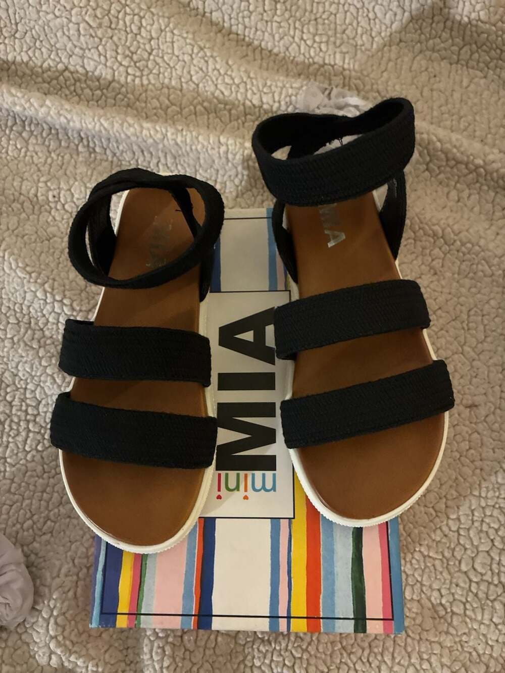 MIA Mini Girls Black Elastic Ankle Strap Flat Sandals